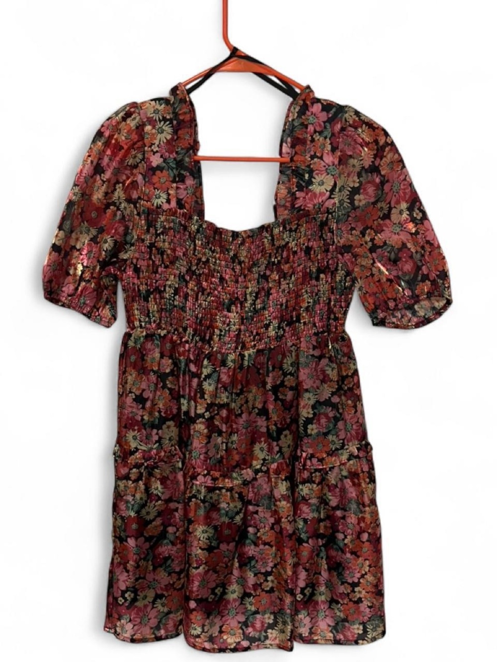 Very J Floral Smocked Maxi Dress in Pink, Black, Green